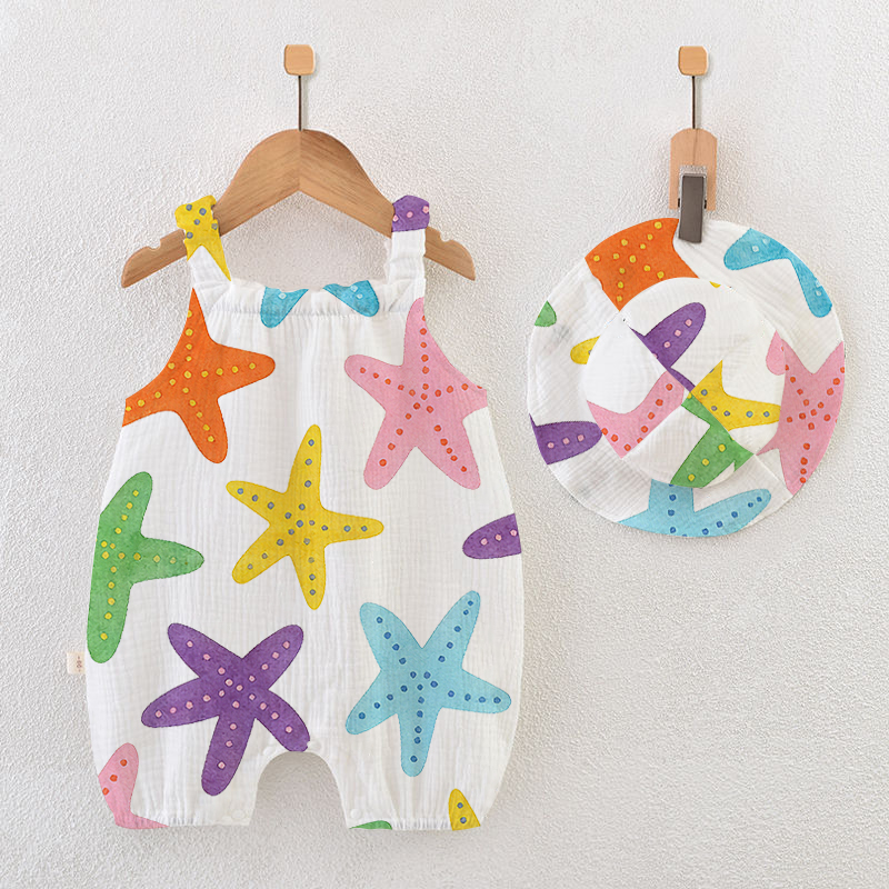 Baby Colorful Starfish Romper with Hat - White - 18-24M - image 1