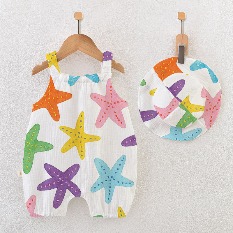 Baby Colorful Starfish Romper with Hat - White - 18-24M - image 1