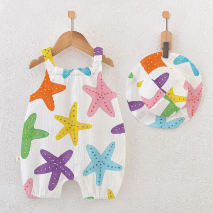 Baby Colorful Starfish Romper with Hat - White - 18-24M - image 1