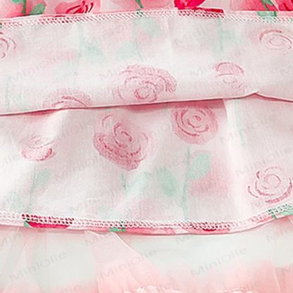 Toddler Girls Pink Floral Print Bow Tulle Sleeveless Dress - image 5