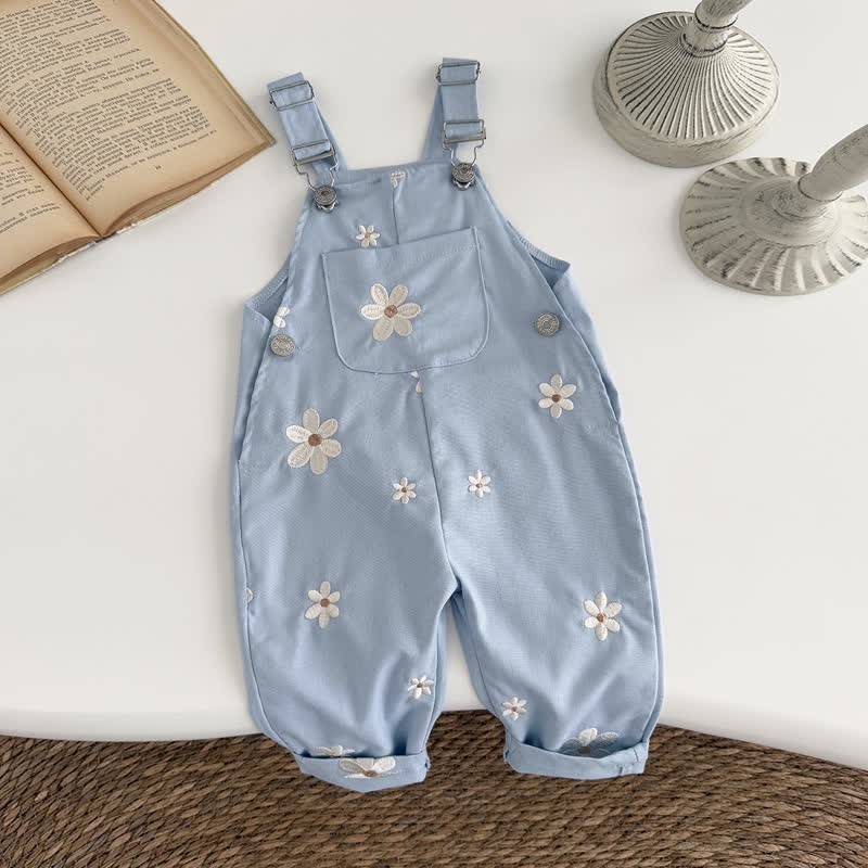 Baby Embroidered Flower Cute Blue Overalls - Blue - 2-3T - image 4