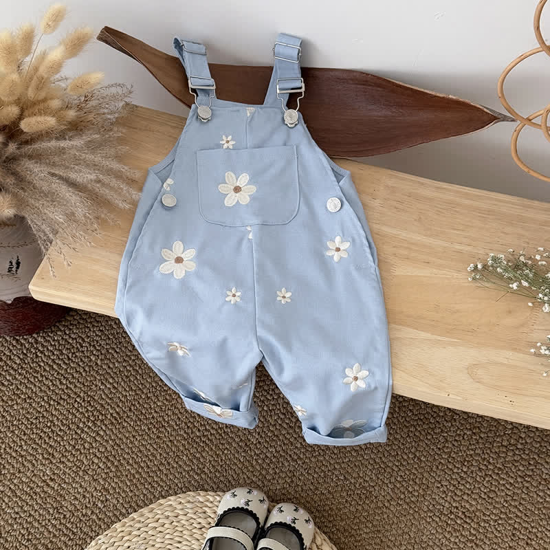 Baby Embroidered Flower Cute Blue Overalls - image 2