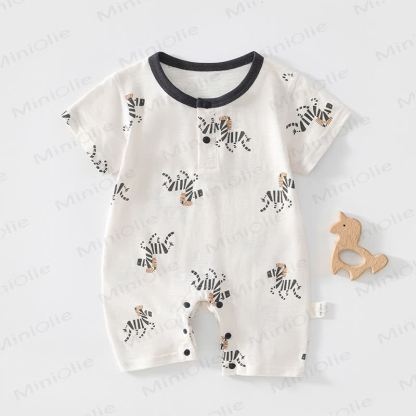 Baby Cotton White Short Sleeves Romper - White Zebra - 18-24M - image 4