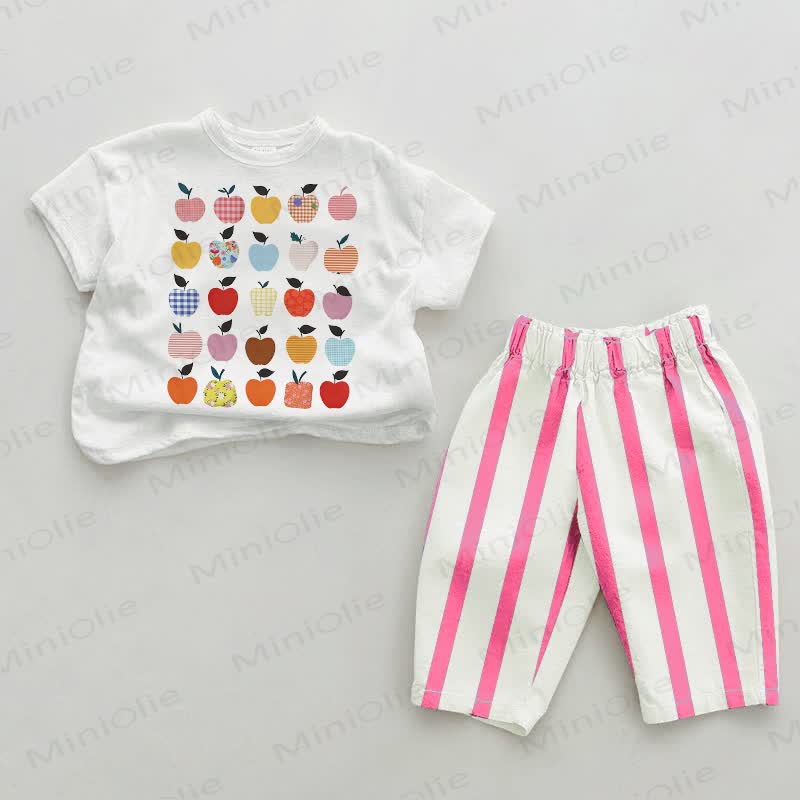 Baby Various Apples Pink Vertical Striped 2-piece Set - White&Pink - 2-3T - image 1