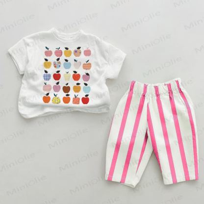 Baby Various Apples Pink Vertical Striped 2-piece Set - White&Pink - 2-3T - image 1