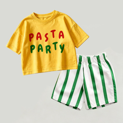PASTA PARTY Baby Yellow&Green Top and Striped Shorts 2-piece Set - Yellow&Green - 2-3T - image 1