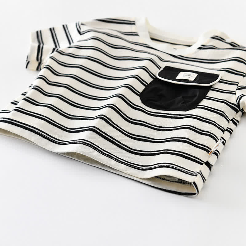 Baby Toddler Boys Cotton Striped Top or Solid Black Shorts - image 5