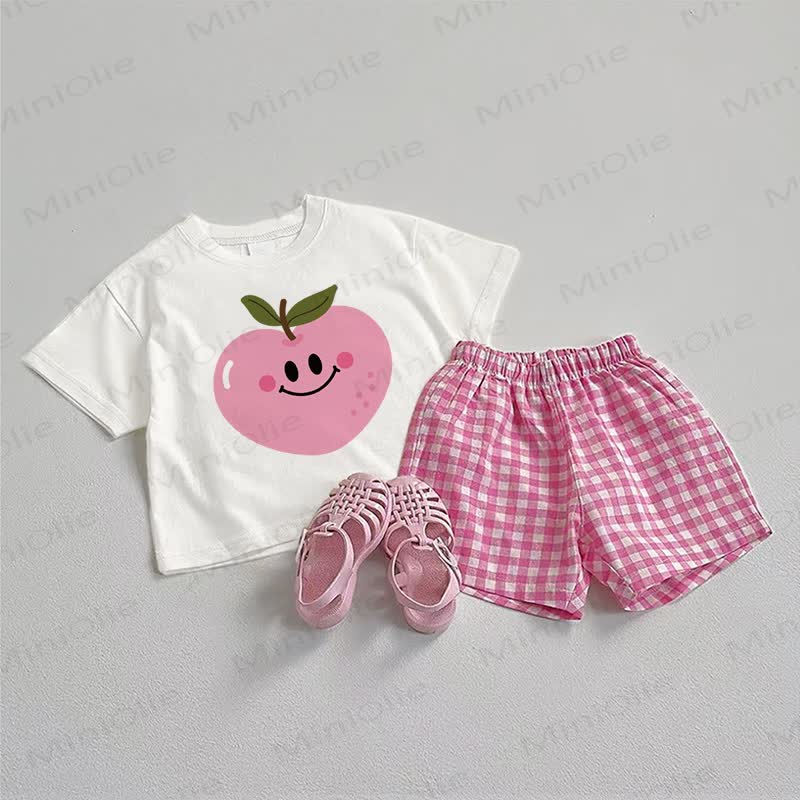 Baby Peach Tee and Plaid Shorts 2-Piece Set - White&Pink - 3-5T - image 1