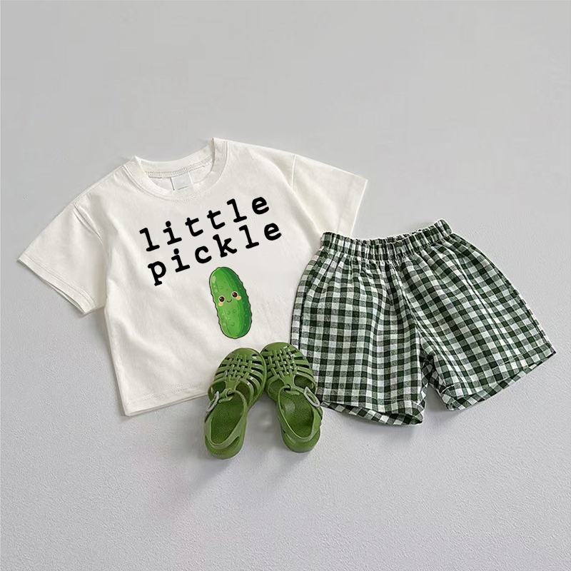 LITTLE PICKLE Baby Toddler Green Tee and Plaid Shorts 2-piece Set - Green - 3-5T - image 1