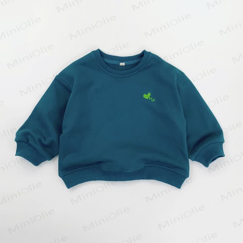 Toddler Round Neck Embroidered Sweatshirt - Blue - 8Y - image 4