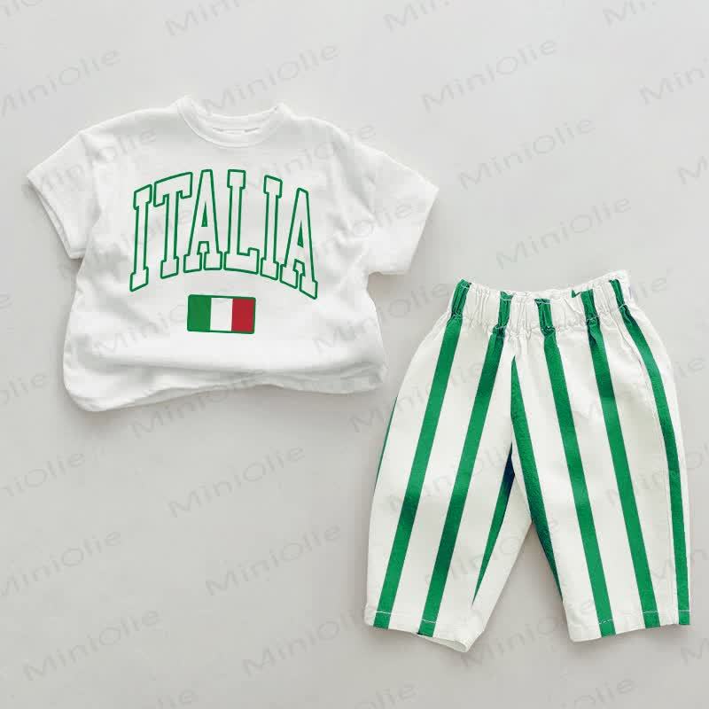 ITALIA Baby Green Vertical Striped 2-piece Set - White&Green - 2-3T - image 1