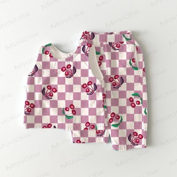 Toddler Redcurrant Plaid 2-piece Sleeveless Set - White - 5-7T - image 1