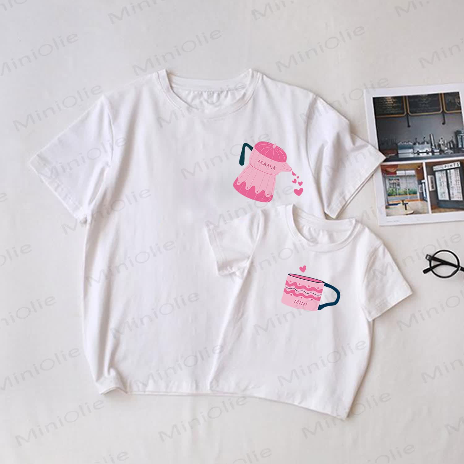 MAMA/MINI White Family Teapot and Cup Print Matching T-Shirt - White - Adult T-Shirt: XL - image 1