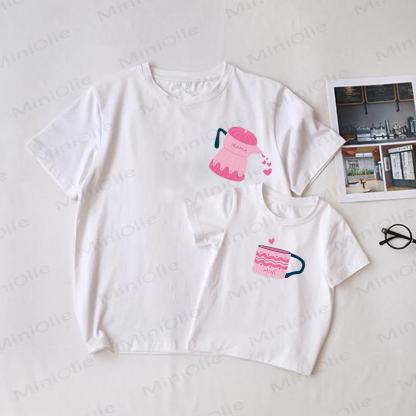 MAMA/MINI White Family Teapot and Cup Print Matching T-Shirt - White - Adult T-Shirt: XL - image 1
