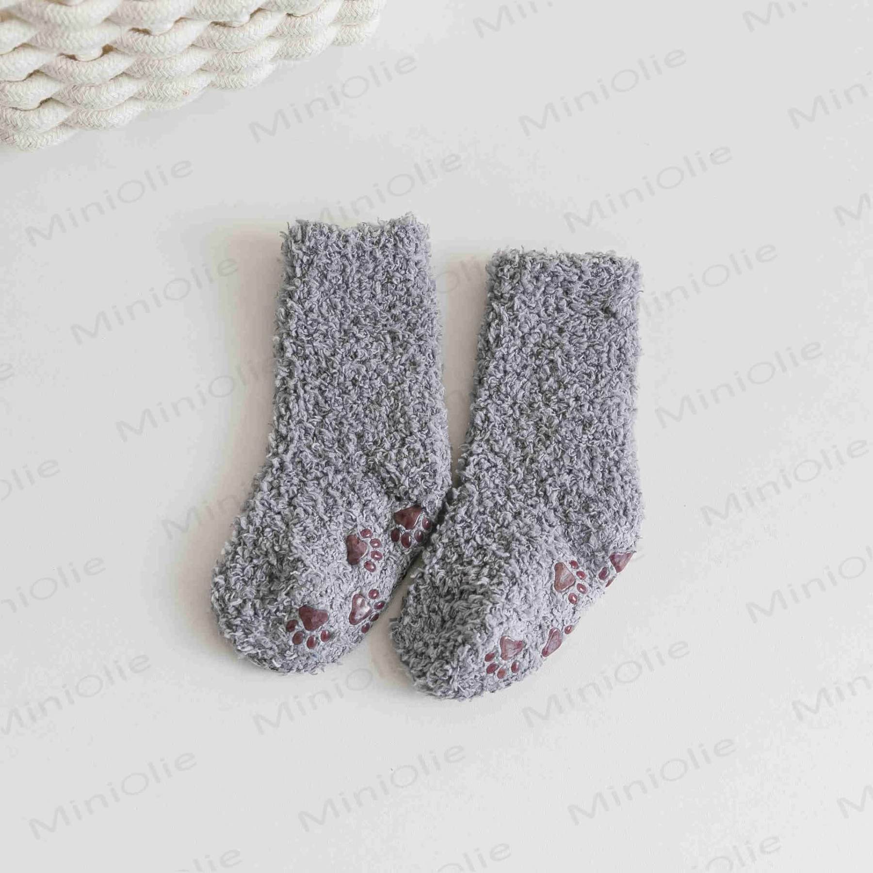 Baby Solid Color Fleece Floor Socks - Grey - 3-5T - image 13