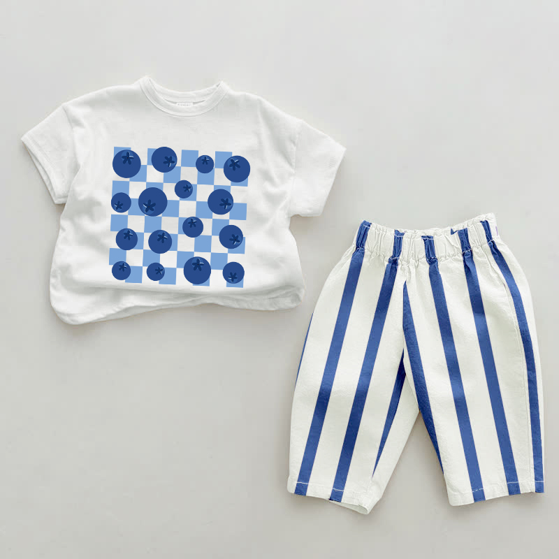 Baby Checkerboard Blueberry Blue Vertical Striped 2-piece Set - White&Blue - 2-3T - image 1