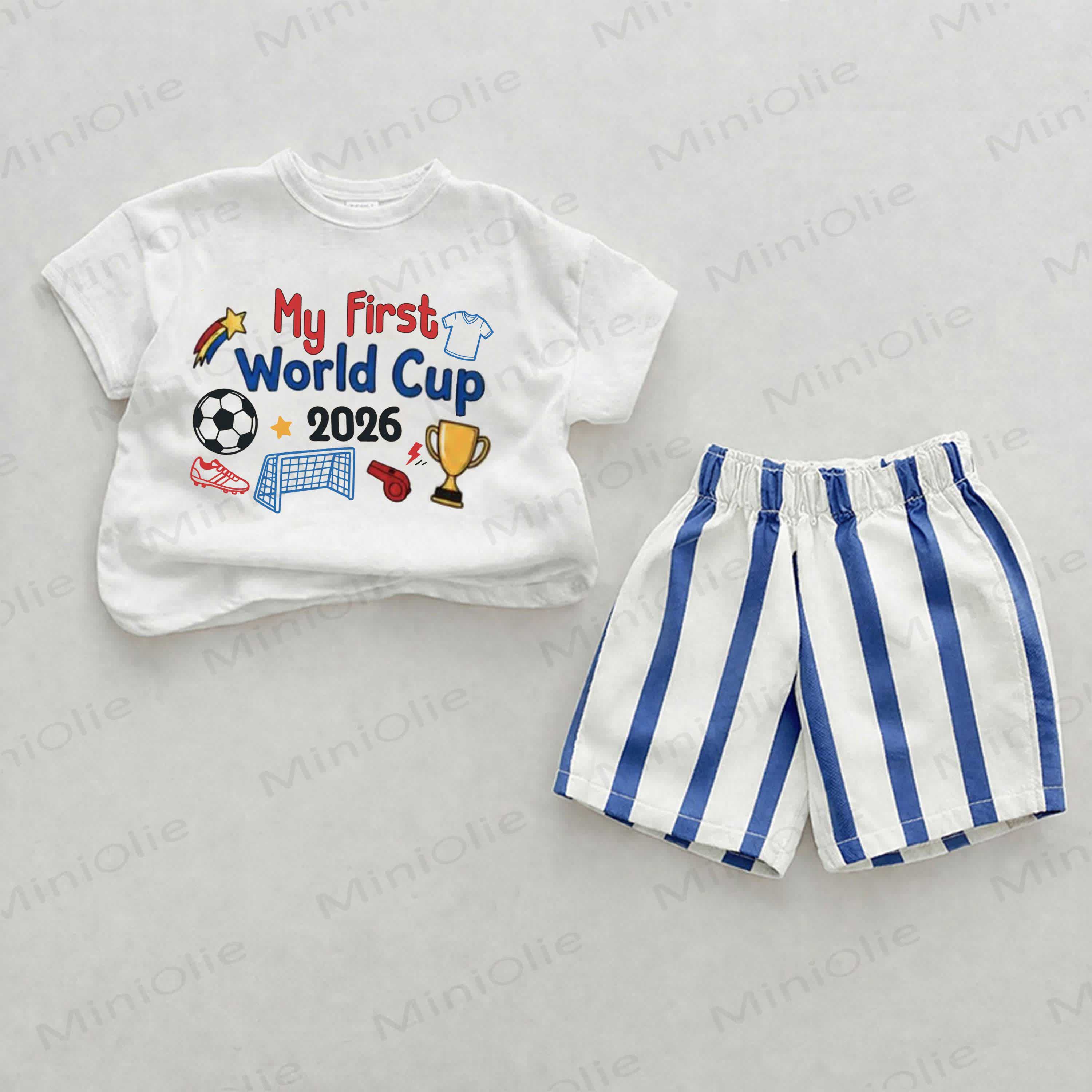 MY FIRST WORLD CUP 2026 Baby Football Blue Vertical Striped 2-piece Shorts Set - White&Blue - 2-3T - image 1