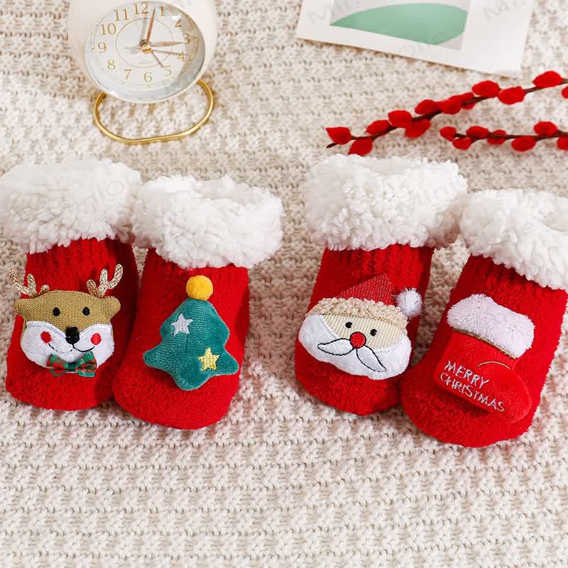 Baby Santa Claus Tree Reindeer Sherpa Floor Socks - image 3