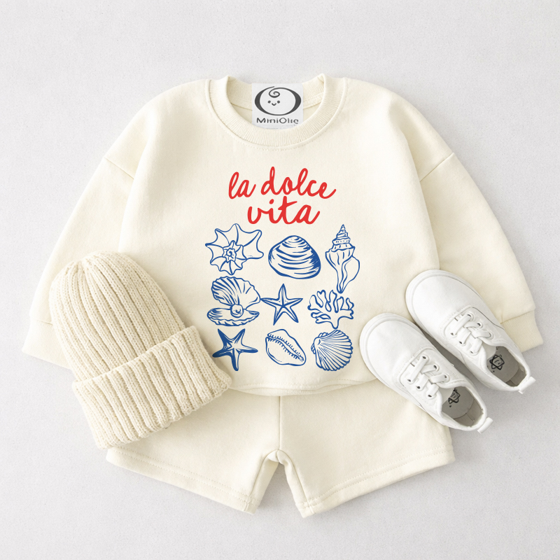 LA DOLCE VITA Baby Seashell Cream White Sweatshirt and Shorts 2-piece Set - Cream White - 3-4T - image 1