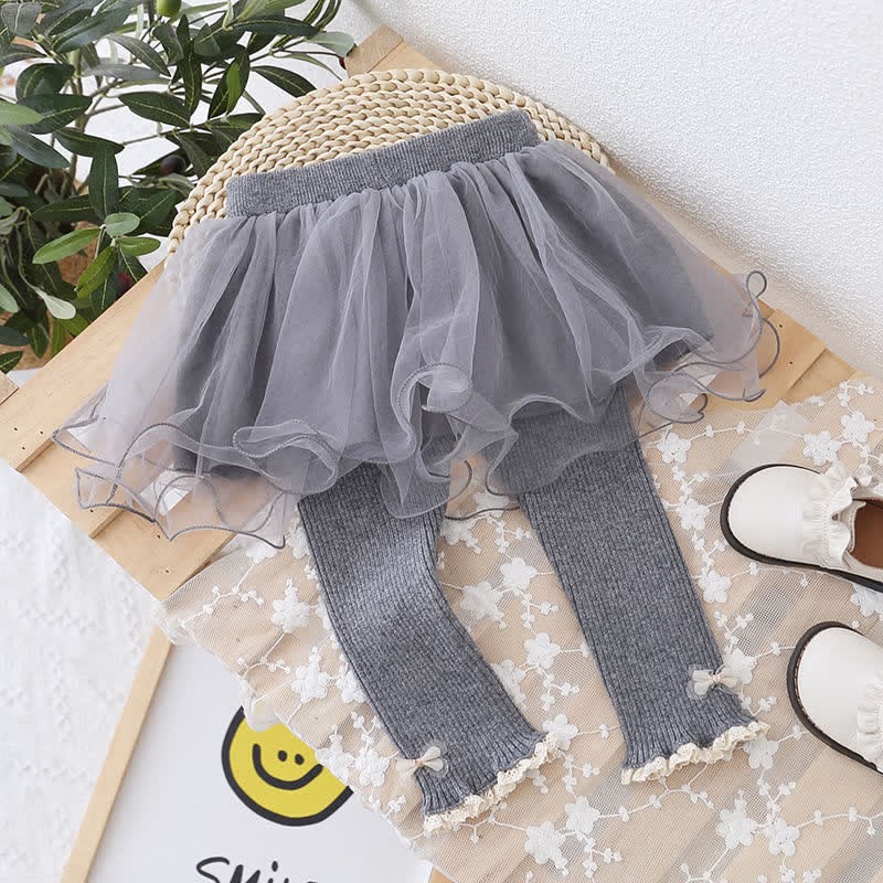 Toddler Girl Skirted Tulle Bow Leggings - Grey - 8Y - image 4