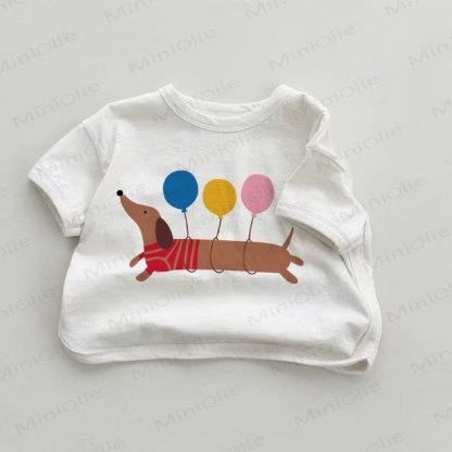 Baby Dachshund and Balloon White T-shirt - White - 18-24M - image 1