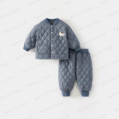 Toddler Warm Quilted Bear Badge Jacket and Pants Set - Blue - 4-5T - image 4