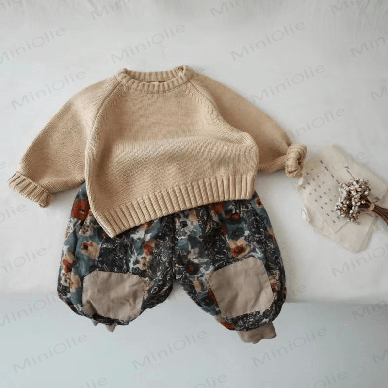 Kid Solid Color Crew Neck Knitted Sweater - image 9