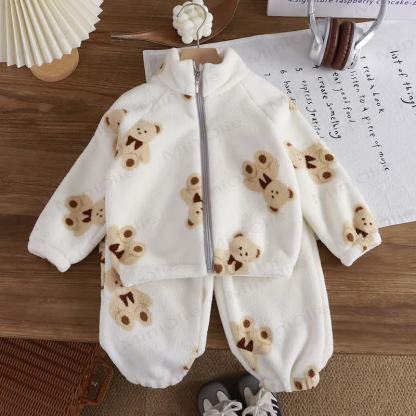 Toddler Kid Cute Animal 2-Piece Fleece Set - White Bear - 12Y - image 2