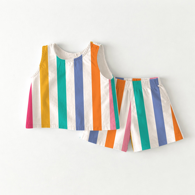 Baby Toddler White Vertical Stripes Sleeveless 2-piece Set - White - 2-3T - image 1
