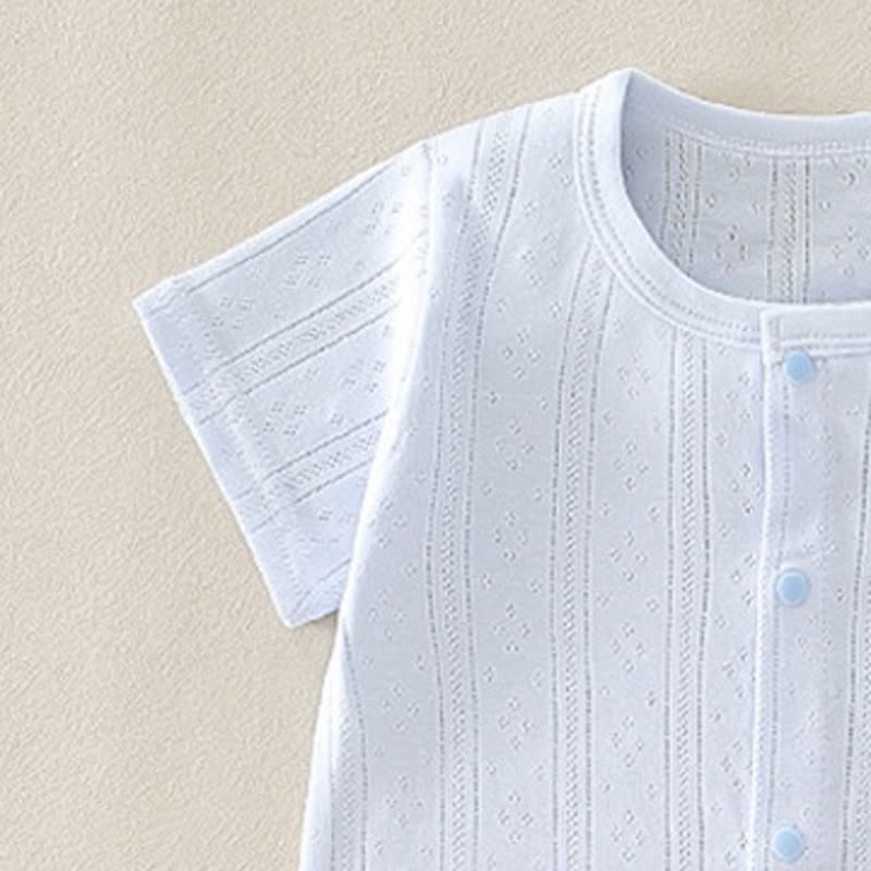 Baby Solid Color Short Sleeve Snap Front Pyjama Romper - image 11