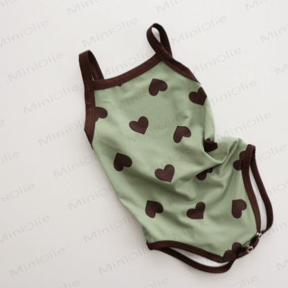 Baby Suspender Backless Love Swimsuit with Hat - Green - 2-3T - image 2