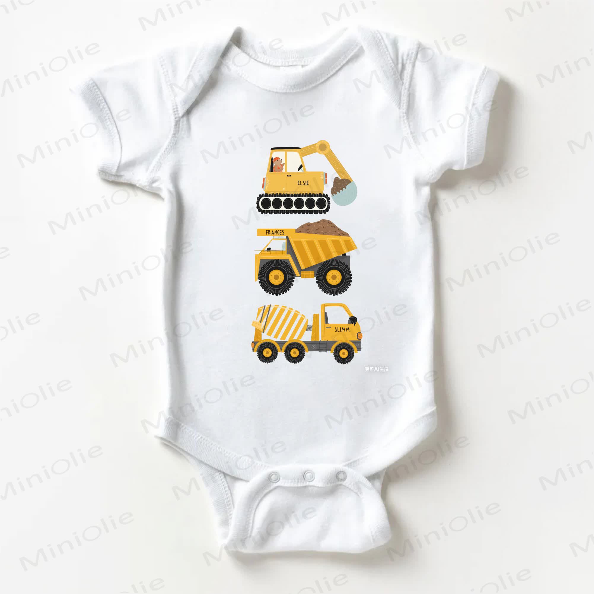 Baby Excavator Print White Bodysuit - White - 18-24M - image 1