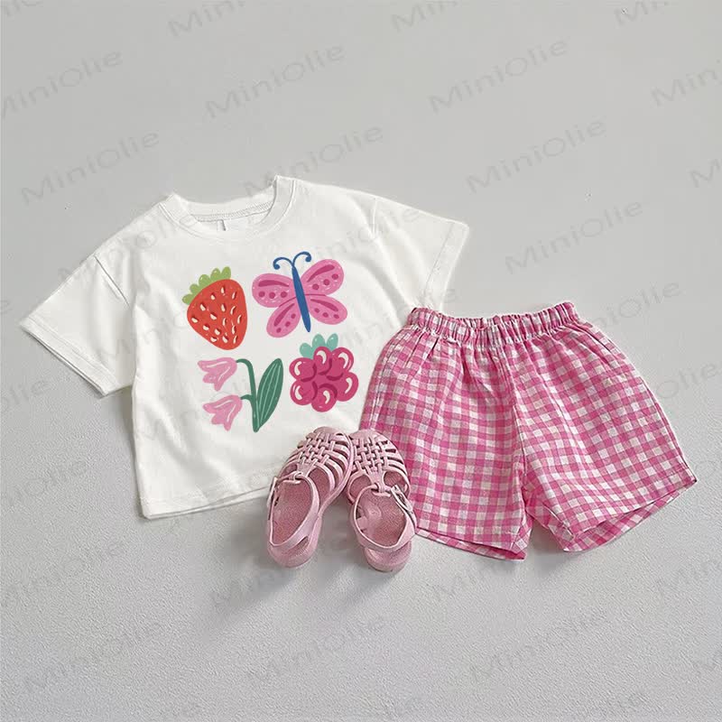 Baby Butterfly Pink Tee and Plaid Shorts 2-Piece Set - White&Pink - 3-5T - image 1