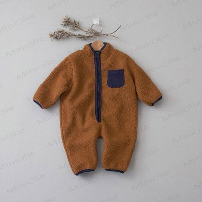 Baby Contrast Color Fleece Romper - Coffee - 18-24M - image 11