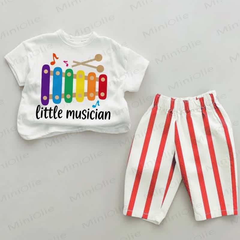 LITTLE MUSICIAN Baby Xylophone Print Red Vertical Striped 2-piece Set - White&Red - 2-3T - image 1