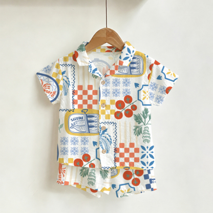 Baby Toddler Food Print Shirt and Shorts 2-piece Set - White - 4-5T - image 1