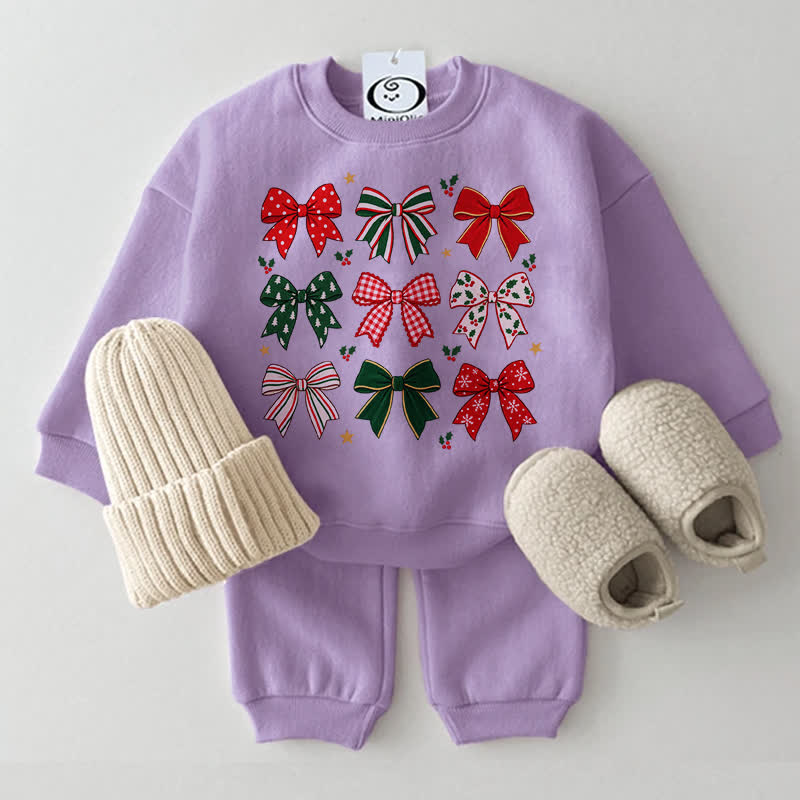 Baby Bow Print Sweatshirt 2-piece Set - Purple - 2-3T - image 3