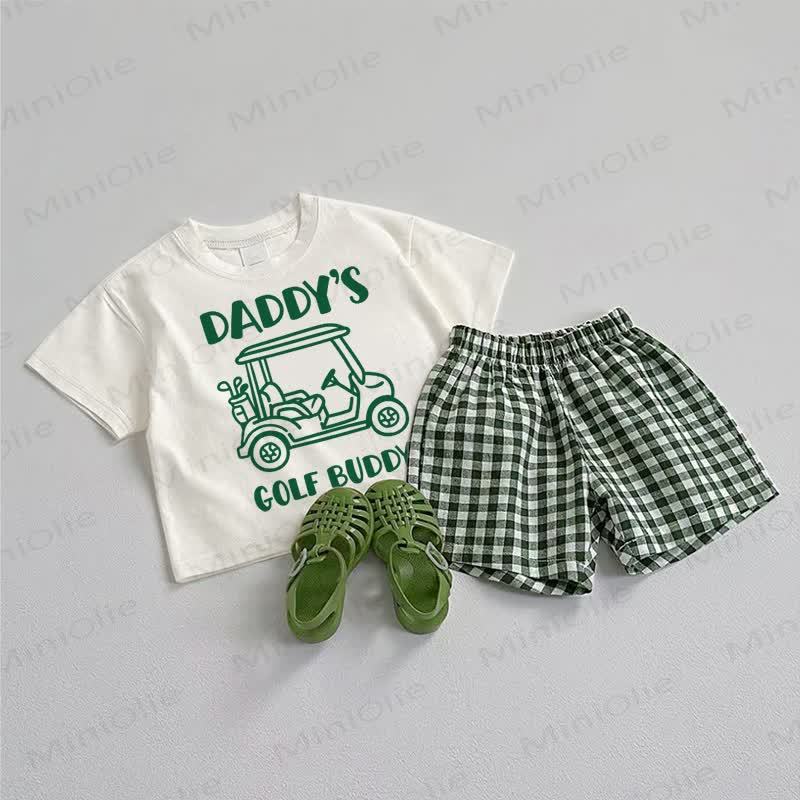 DADDY'S GOLF BUDDY Baby Tee and Plaid Shorts 2-Piece Set - White&Green - 3-5T - image 1