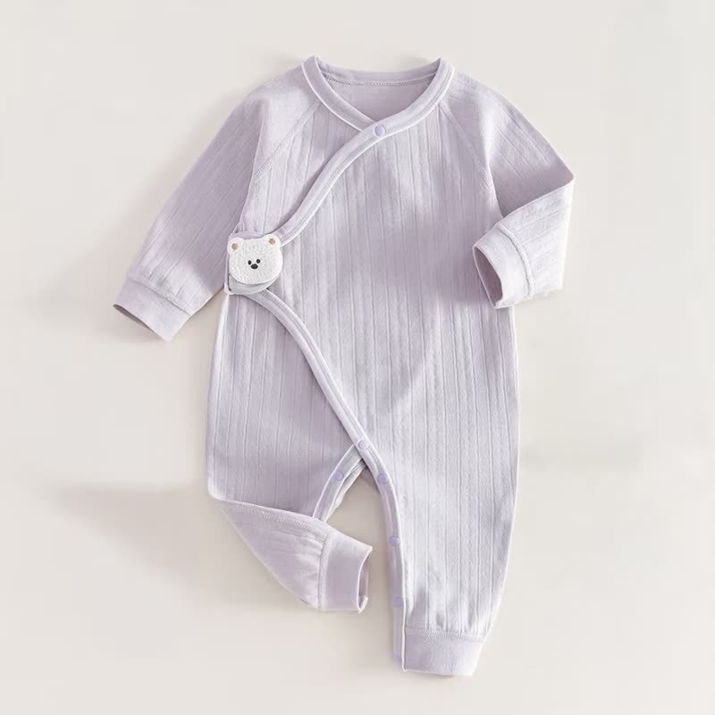 Baby Solid Color Animal Velcro Romper - Lavender - 6-12M - image 6