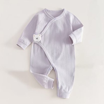 Baby Solid Color Animal Velcro Romper - Lavender - 6-12M - image 6