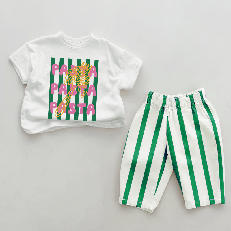 PASTA PASTA PASTA Baby Green Vertical Striped 2-piece Set - White&Green - 2-3T - image 1