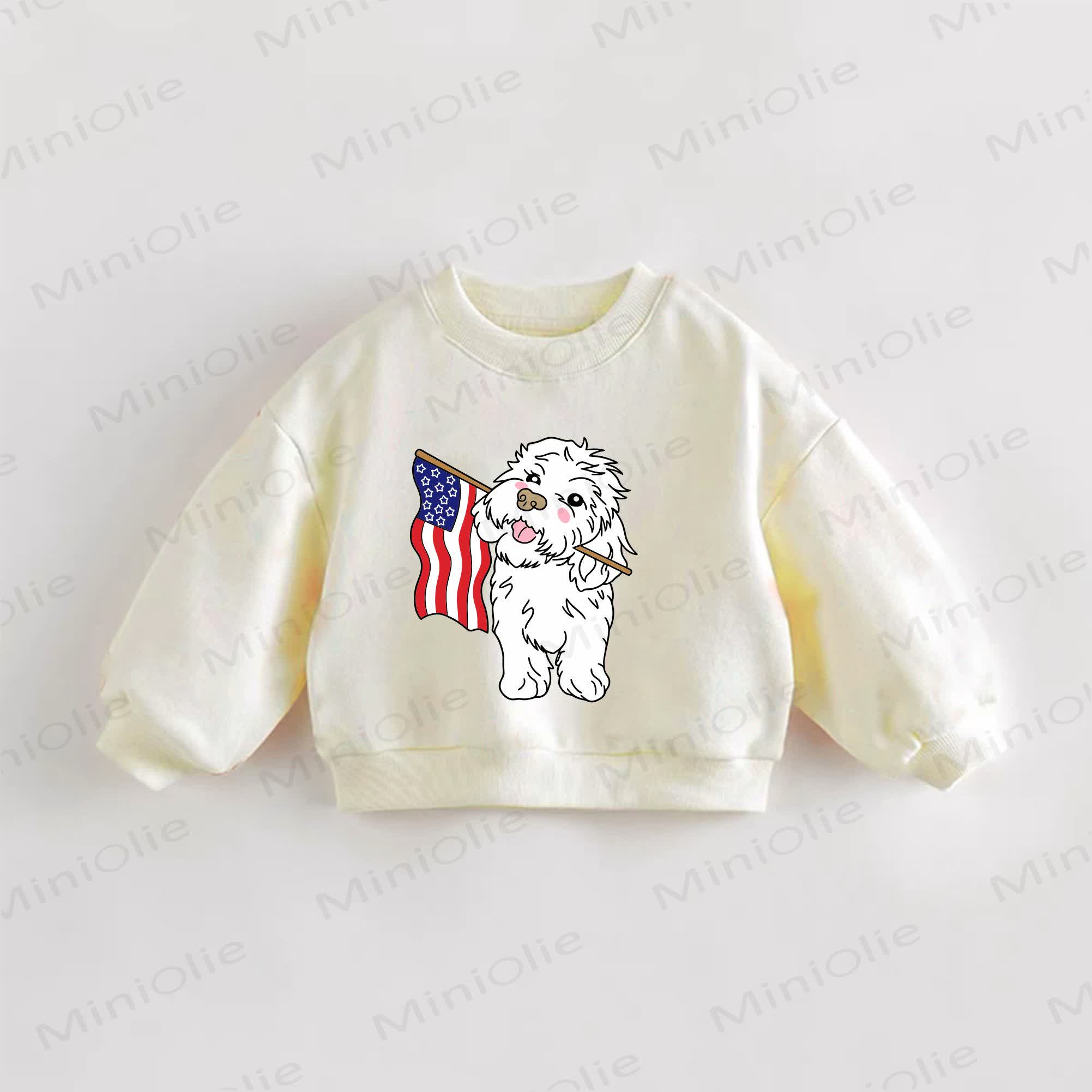 Baby Toddle American Flag Dog Print Sweatshirt - Cream - 3-5T - image 1