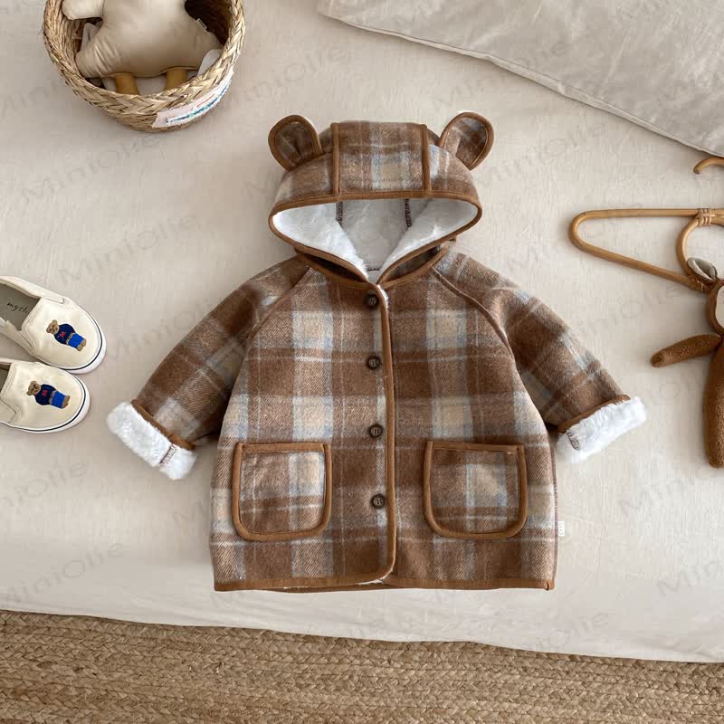 Baby Toddle Girls Checkered Hoodie Fleece Outerwear - Brown - 5-7T - image 5
