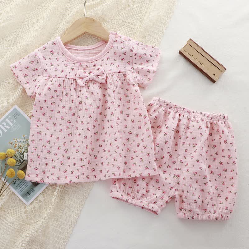 Toddler Girl Floral Print Tee and Shorts Pajamas 2-piece Set - Pink - 4-5T - image 3