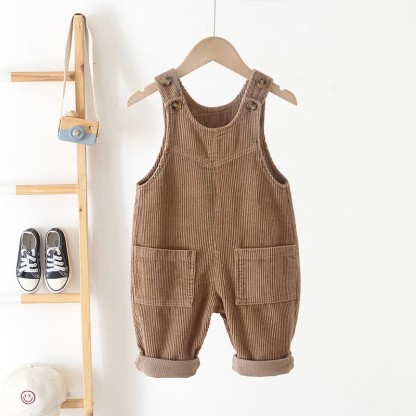 Toddler Solid Color Corduroy Neutral Overalls - Brown - 5-7T - image 13