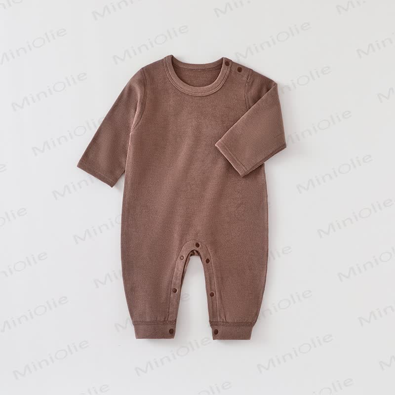 Baby Solid Color Newborn Pajamas Warm Romper - Dark Brown - 18-24M - image 6