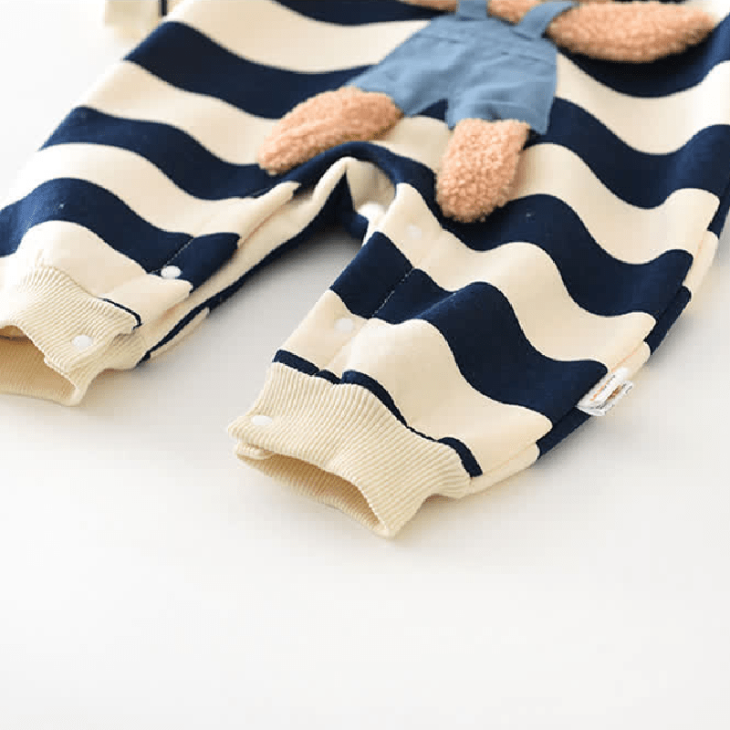 Baby Striped Bear Fleece Lined Romper - image 9