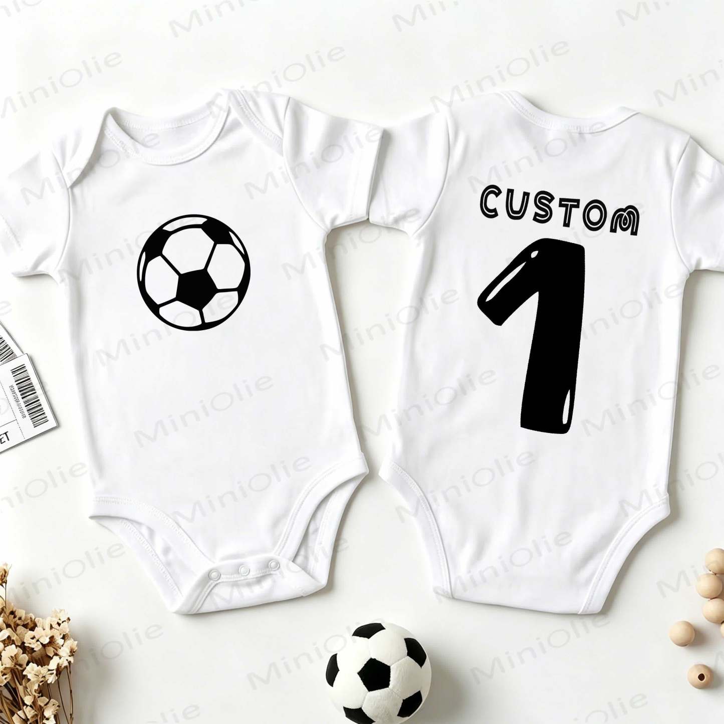 Name Customization Football Number Baby White Bodysuit - White - 18-24M - image 1