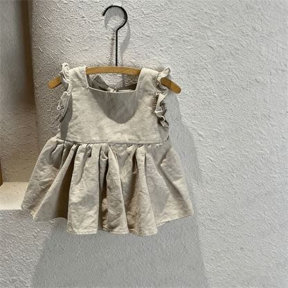 Baby Girl Bows Solid Color Sleeveless Dress - Khaki - 2-3T - image 4