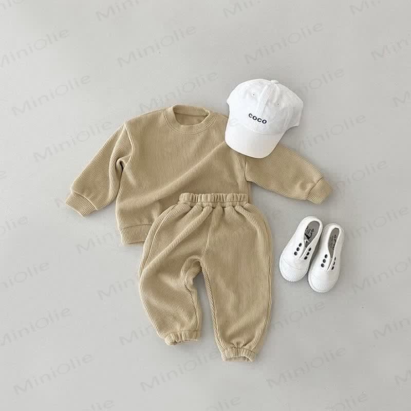 Baby Toddler Solid Color Casual 2 Pieces Set - Apricot - 5-7T - image 1